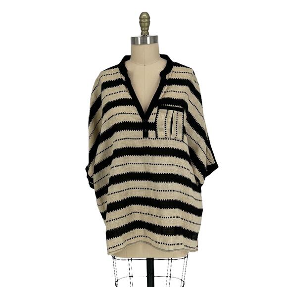 Worth Striped Dolman Sleeve Relaxed Fit Tunic Top Black/Tan Linen size Large - Picture 11 of 11